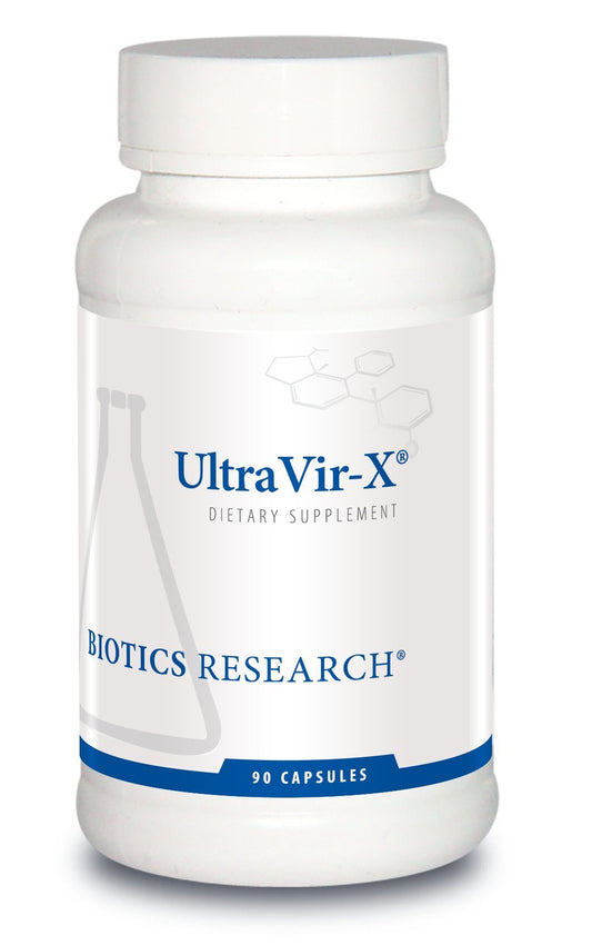 Biotics Research UltraVir-X bottle front highlights daily immune support.