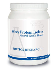 BIOTICS RESEARCH Whey Protein Isolate Vanilla bottle shows pure, fast-absorbing protein for post-workout recovery.