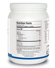 Biotics Whey Protein Isolate chocolate scoop shows convenient 20 g protein per serving.