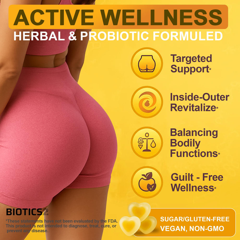 Biotics2 Peach8 BBL gummies texture close-up highlighting 3D gummy technology
