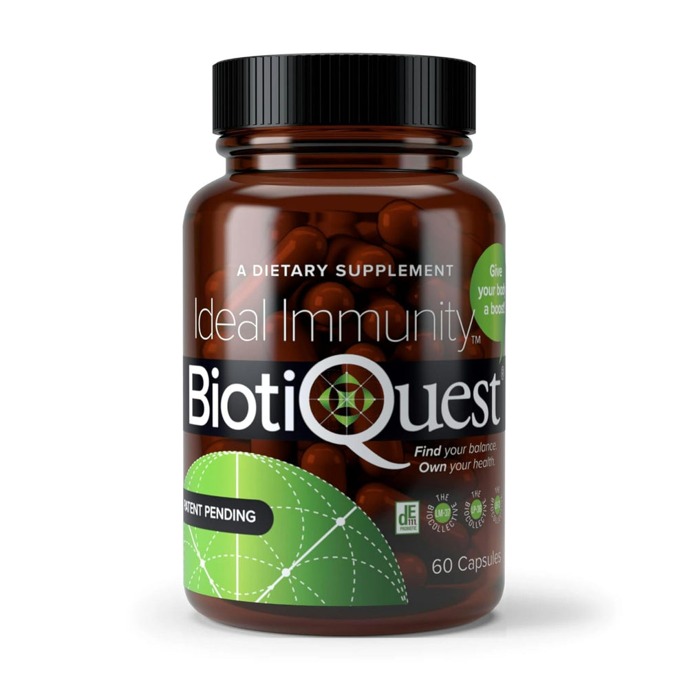 BiotiQuest Ideal Immunity probiotics bottle front highlights 12B CFU for immune support.