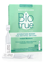 Biotrue Hydration Boost eye drops single-dose vial close-up for sterile, convenient use