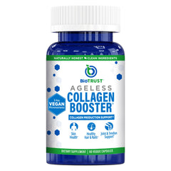 BioTrust Ageless Collagen Booster bottle with vegan formula for nourished-looking skin