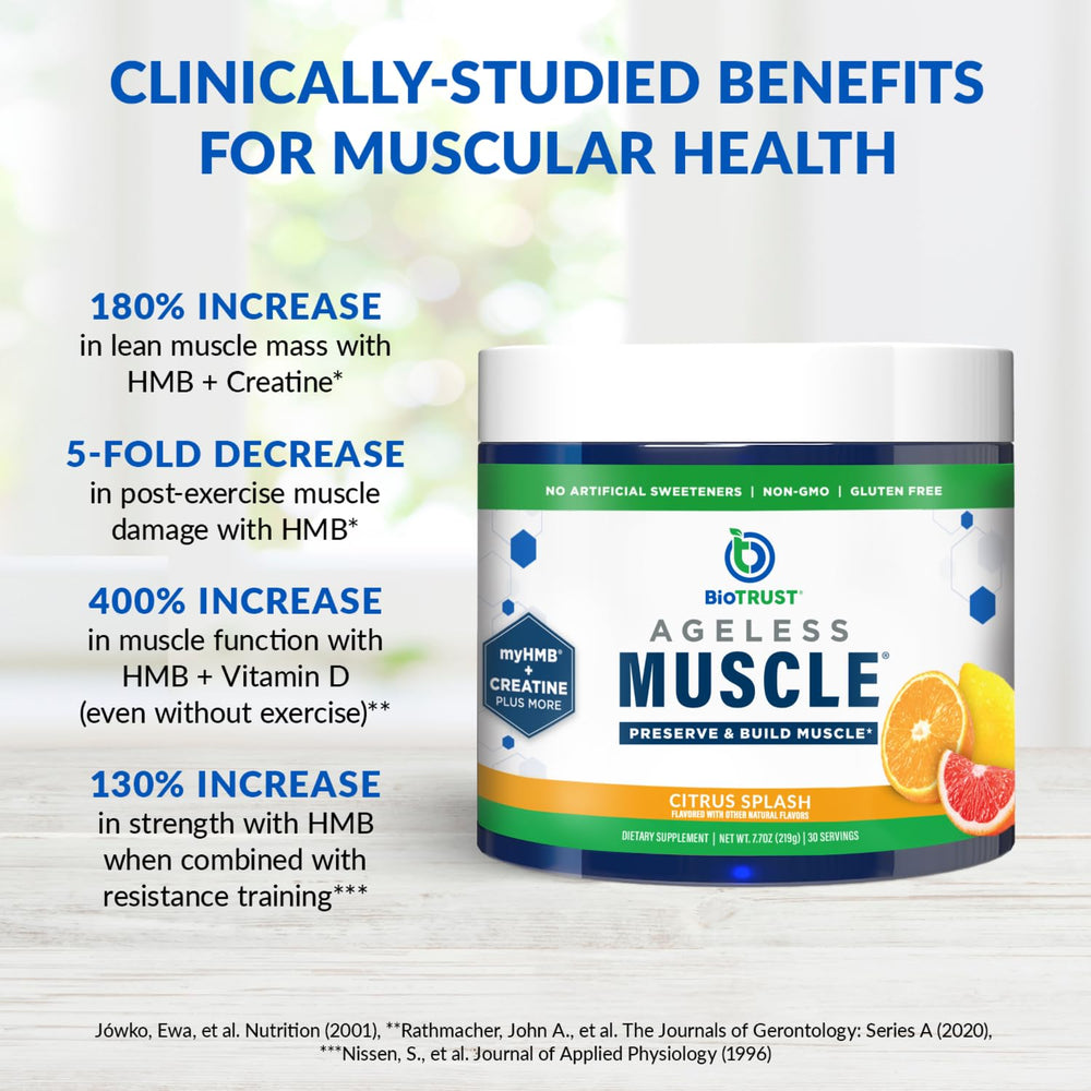 Close-up of creatine, HMB, vitamin D3 and Betaine ingredients in BioTrust
