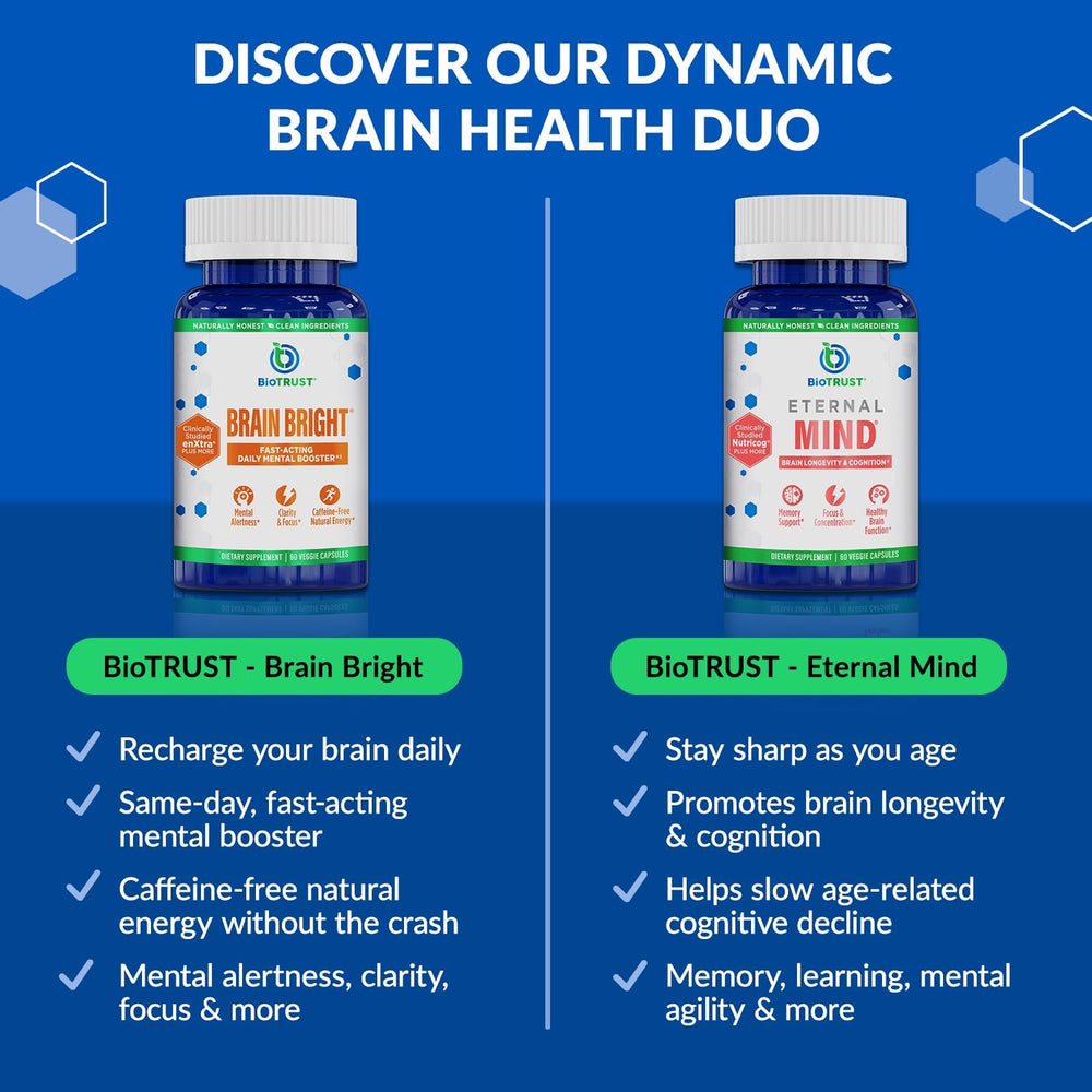 BioTrust Brain Bright serving scoop beside bottle for quick use