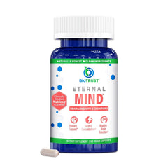 BioTrust Eternal Mind bottle close-up suggesting enhanced focus for study sessions.