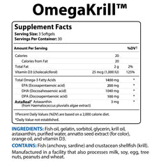 BioTrust OmegaKrill bottle label highlighting GMP quality and independent testing.