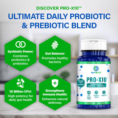 BioTrust Pro-X10 2.0 bottle back showing gluten-free, soy-free, non-GMO notes