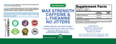 BioWisdom capsules closeup highlights 200mg caffeine and 500mg L-Theanine for calm focus.