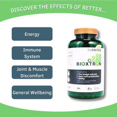 Close-up of Bioxtron capsules highlighting natural ingredients and easy daily use.