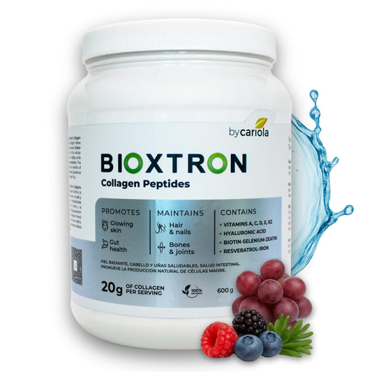 Bioxtron Collagen Peptides Powder jar with unflavored formula supporting skin and joints.