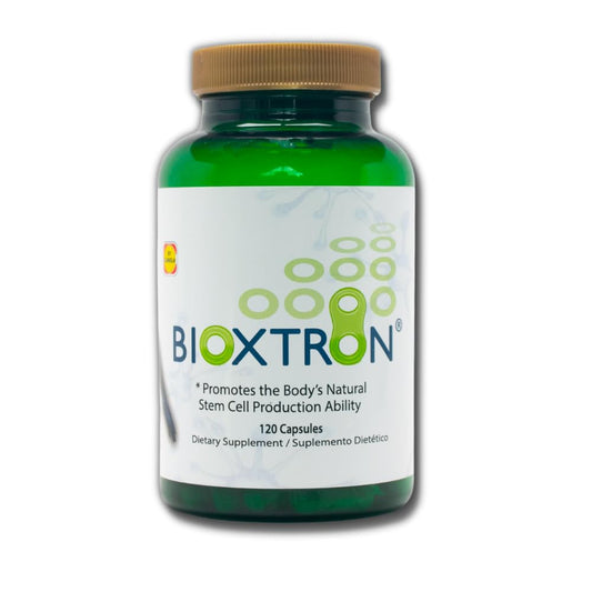 Bioxtron Natural AFA stem cell cap bottle showing a natural energy supplement.