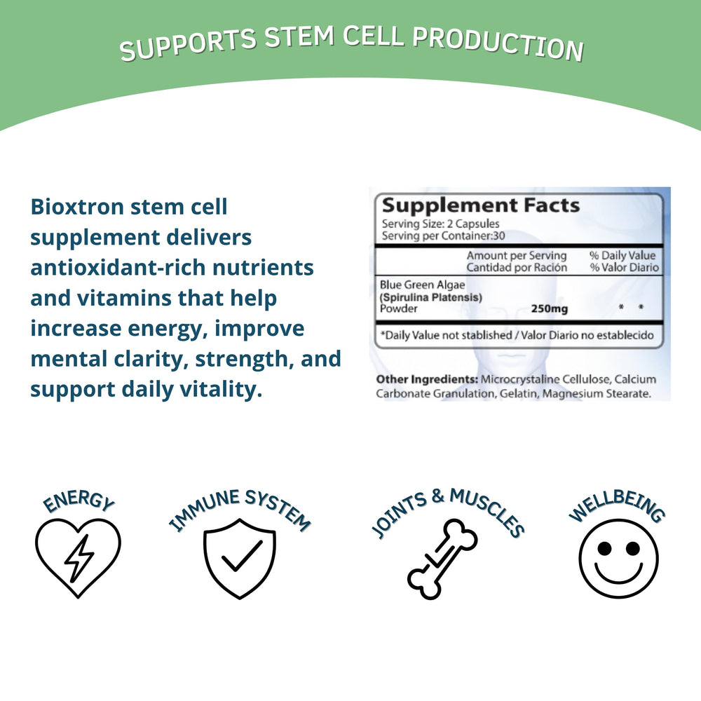 Bioxtron Natural AFA Stem Cell Supplement label details for informed purchase