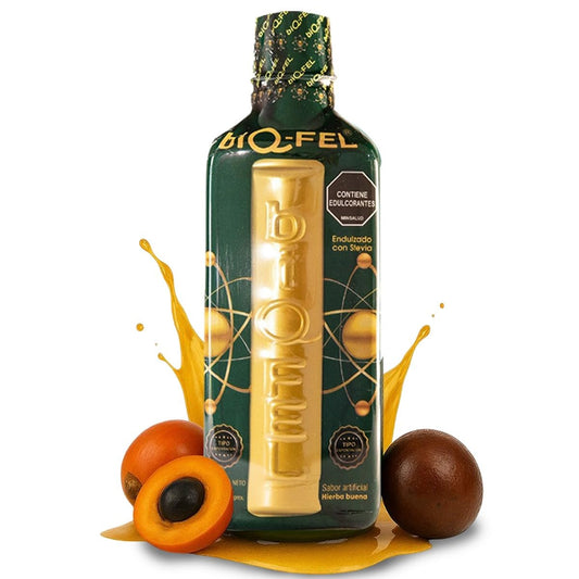 BIQ-FEL bottle front view showing the 500ml natural energy supplement for daily use.