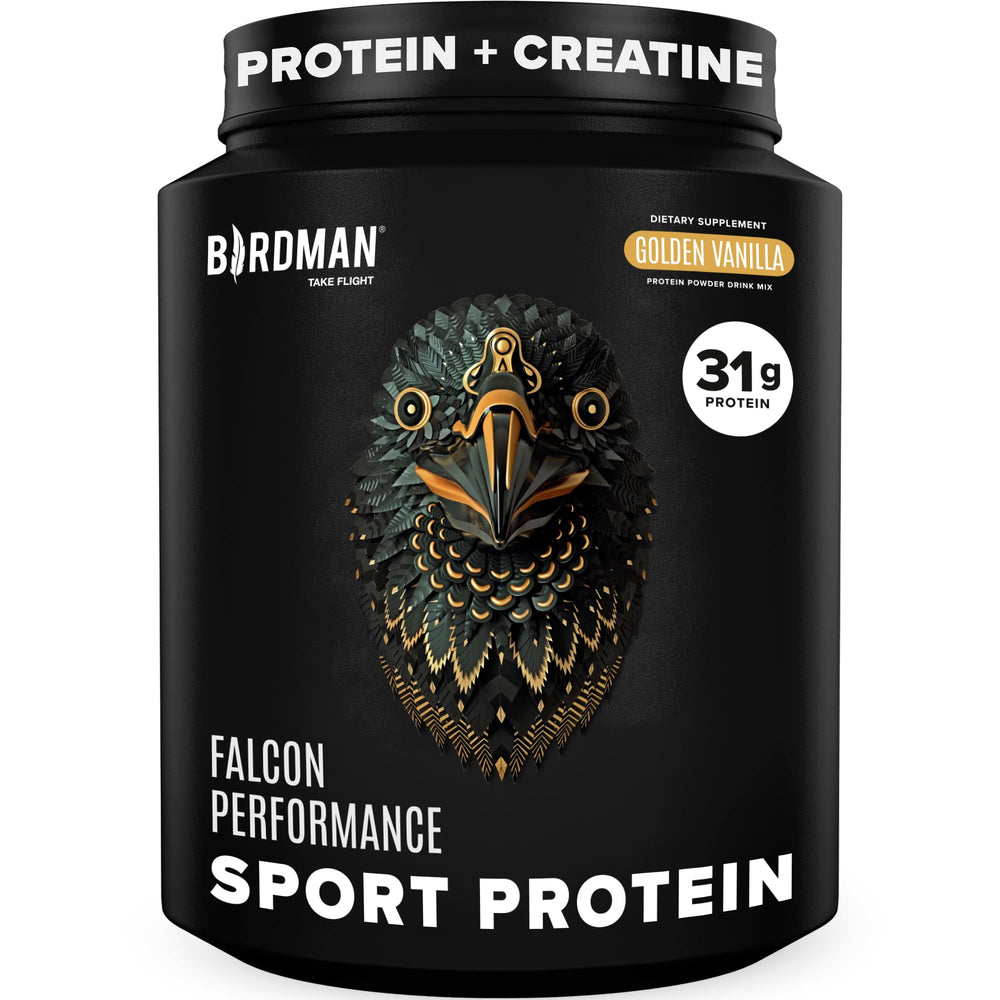 Birdman Falcon vanilla protein powder scoop for post-workout fueling