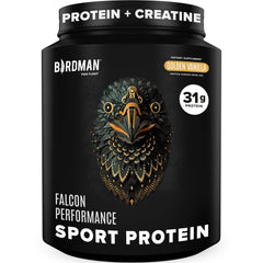 Birdman Falcon vanilla protein powder scoop for post-workout fueling