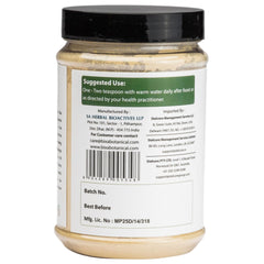 Close-up of Bixa Majuphal powder texture highlighting natural tannins for potential antioxidant notes.