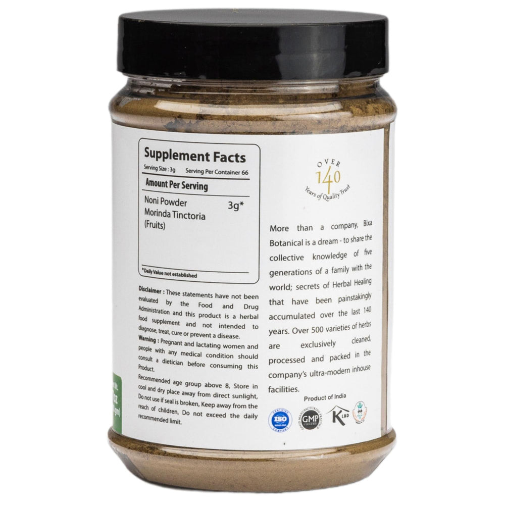 Bixa Botanical Noni Powder spoon ready for smoothies