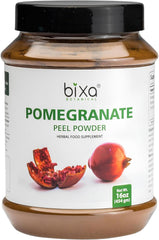 Packaging of bixa BOTANICAL Pomegranate Peel Powder, premium vegan supplement.