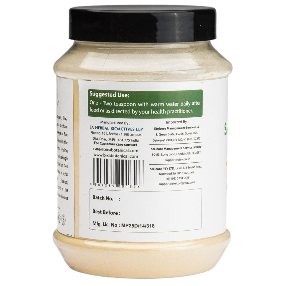 Close-up of Safed Musli powder texture, a natural Ayurvedic herb.