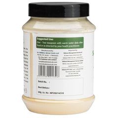 Close-up of Safed Musli powder texture, a natural Ayurvedic herb.