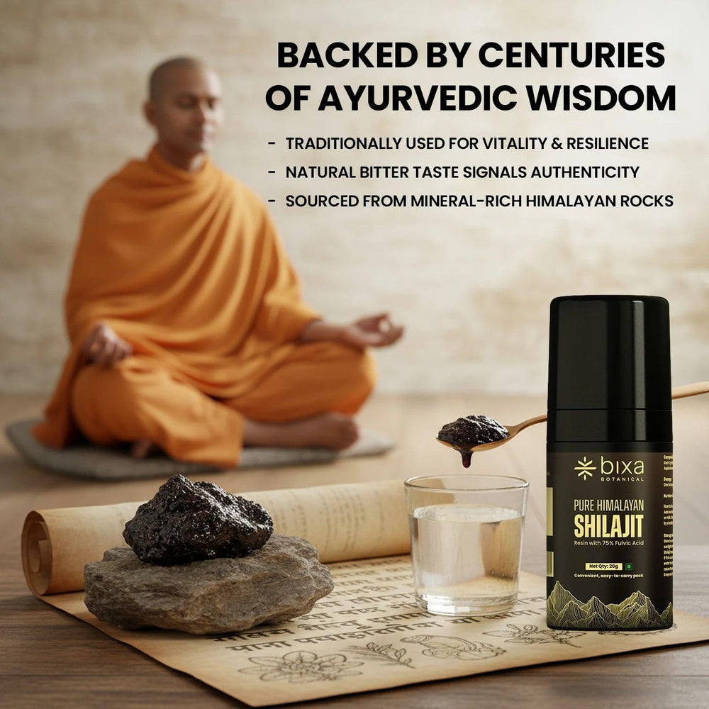 Bixa Botanical Shilajit vegan, non-GMO formula icon indicates plant-based goodness