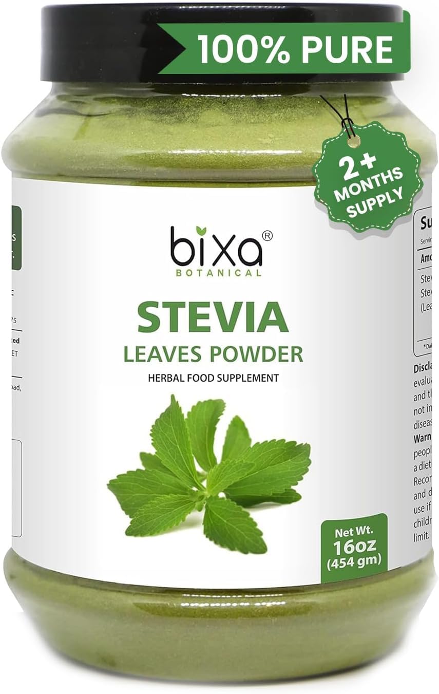 Bixa Botanical Stevia Powder packaging highlights natural sweetness for health-conscious cooks.