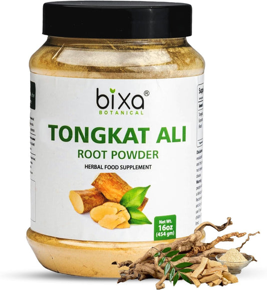 bixa BOTANICAL Tongkat Ali powder in a 1 lb jar for daily energy support