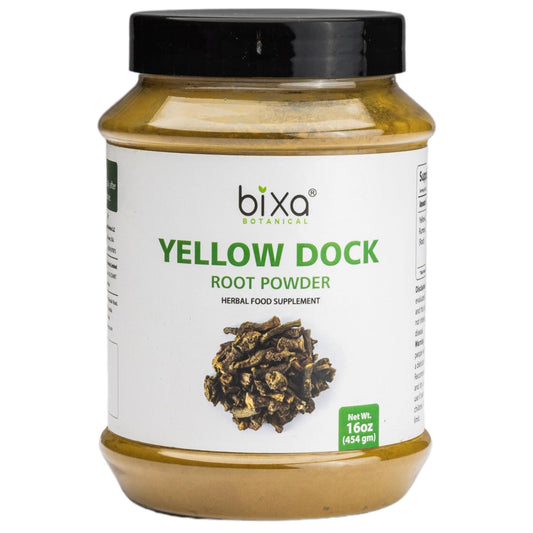bixa BOTANICAL Yellow Dock Powder tub with powder for skin support