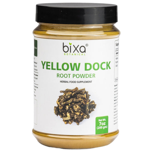 Bixa Botanical Yellow Dock Root Powder packaging with gluten-free label.