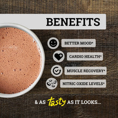 Black Forest Cocoa Powder jar nutrition facts showing flavonoids and flavanols.
