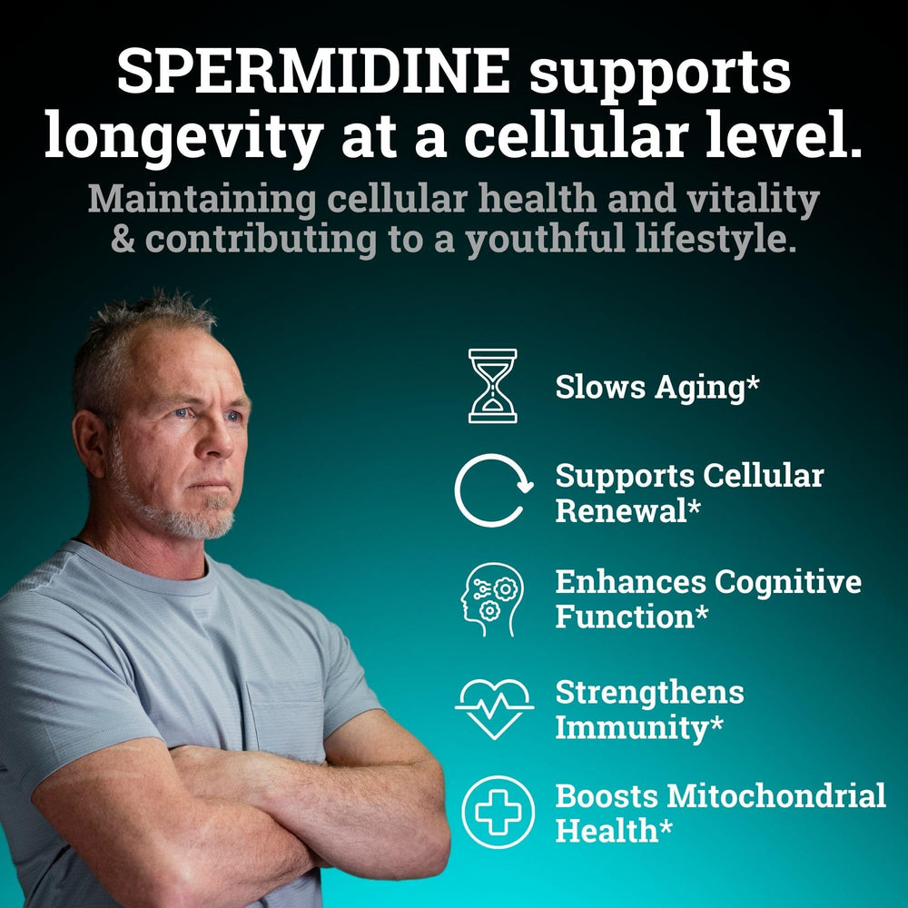 Black Forest Spermidine label detail emphasizes premium formulation and purity.