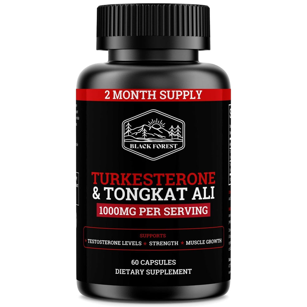 Black Forest Turkesterone Tongkat Ali bottle on shelf for daily vitality