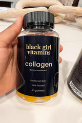 Black Girl Vitamins collagen gummies lime nails hair: lifestyle shot showing beauty routine.