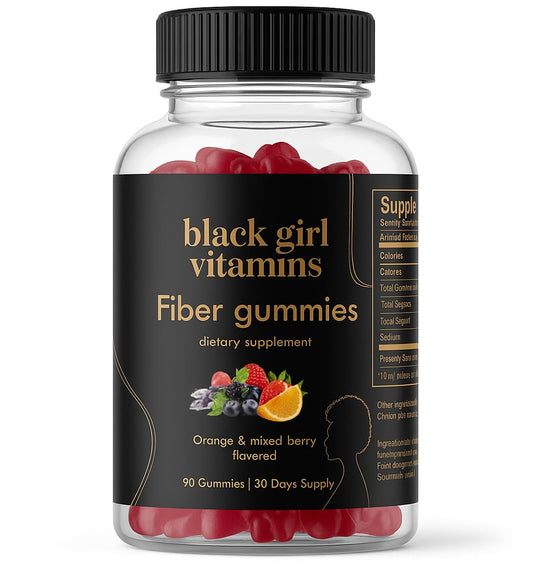 Black Girl Vitamins Fiber Gummies orange bottle supports daily gut health and gentle digestion.