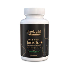 Black Girl Vitamins Inositol bottle close-up with vegan capsules for hormone support