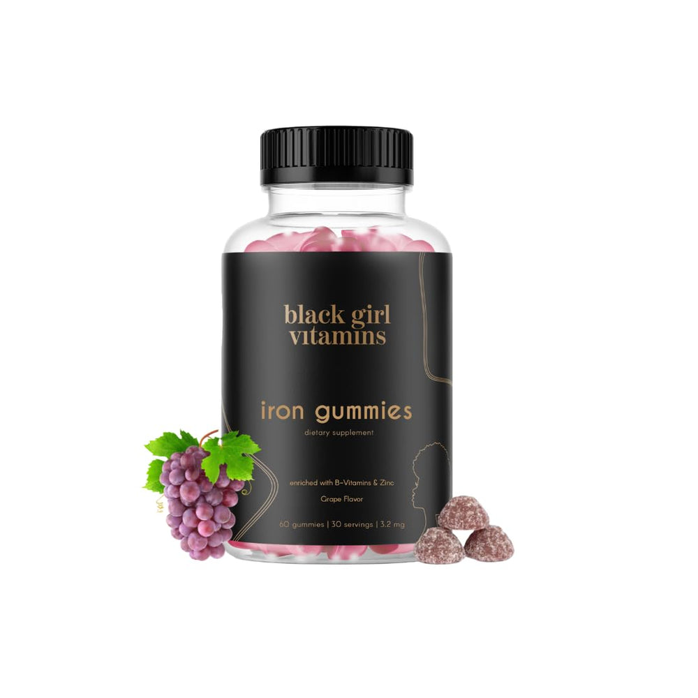 Black Girl Vitamins iron gummies grape bottle for daily iron support.