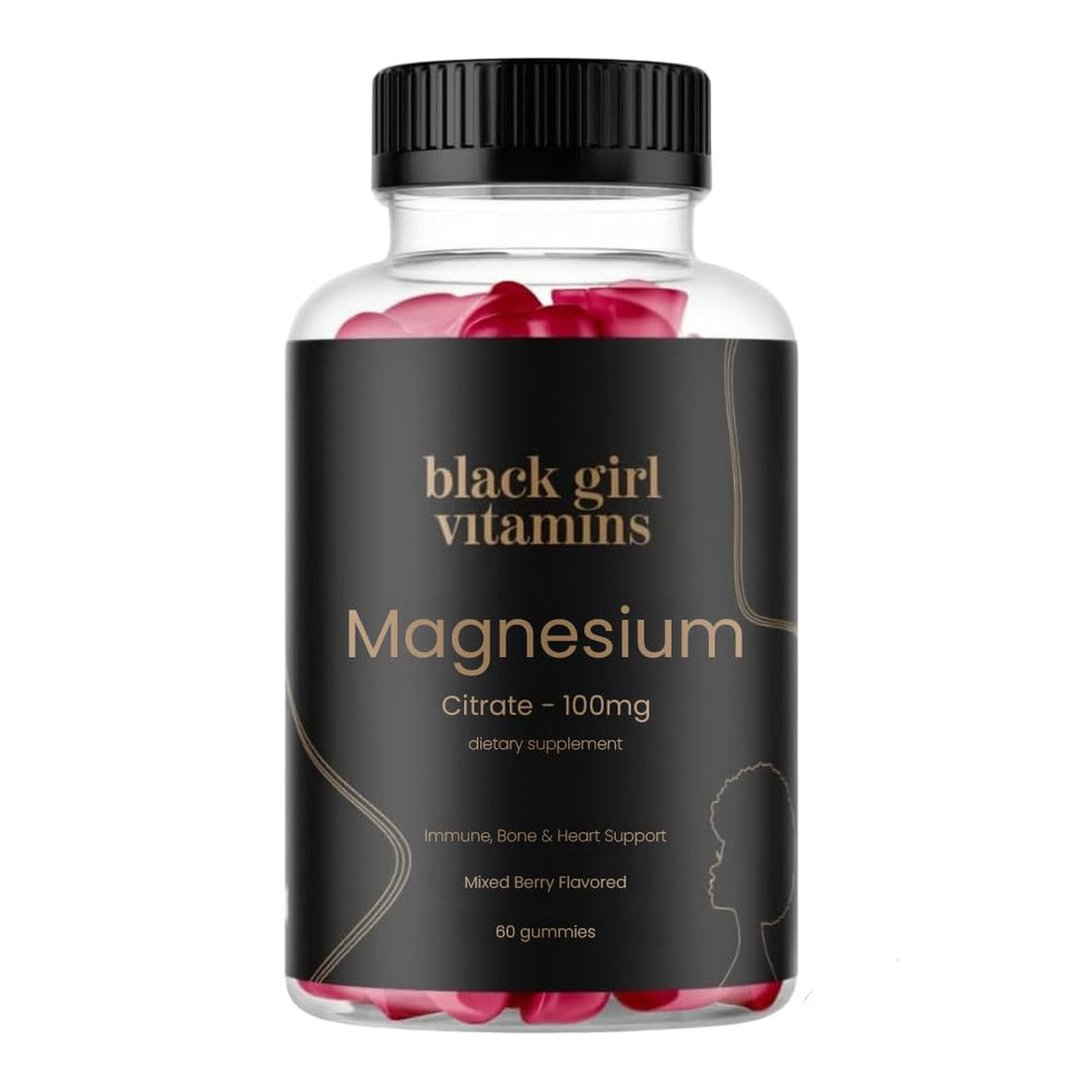 Black Girl Vitamins magnesium gummies bottle for daily sleep and immunity support.