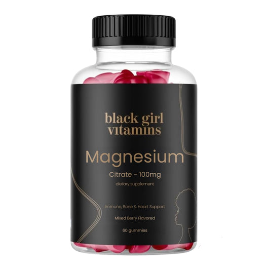 Black Girl Vitamins magnesium gummies bottle for daily sleep and immunity support.