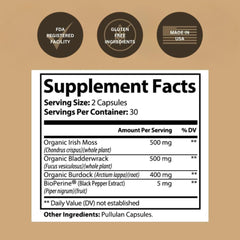 Black Girl Vitamins sea moss capsules bottle close-up shows 92 minerals for daily vitality.