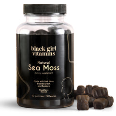 Black Girl Vitamins Sea Moss Gummies bottle with mixed berry flavor for daily immune support
