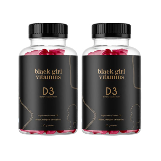 Black Girl Vitamins Vitamin D3 Gummies bottle front highlights 2000 IU per serving for immune support