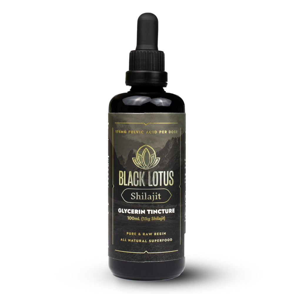 Black Lotus Shilajit resin bottle in a 100 ml dropper for easy dosing.