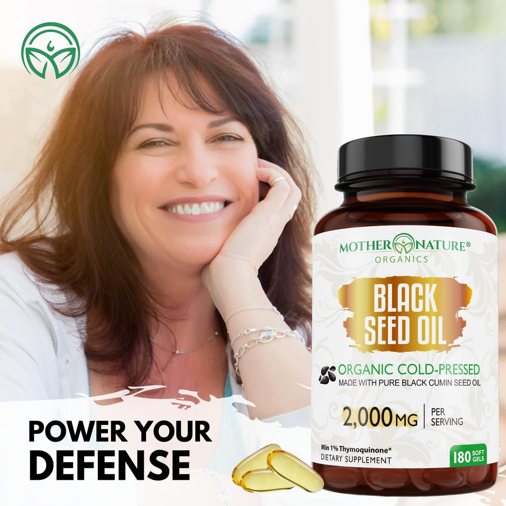 Black seed oil ingredients panel notes 2% thymoquinone and omega fatty acids.