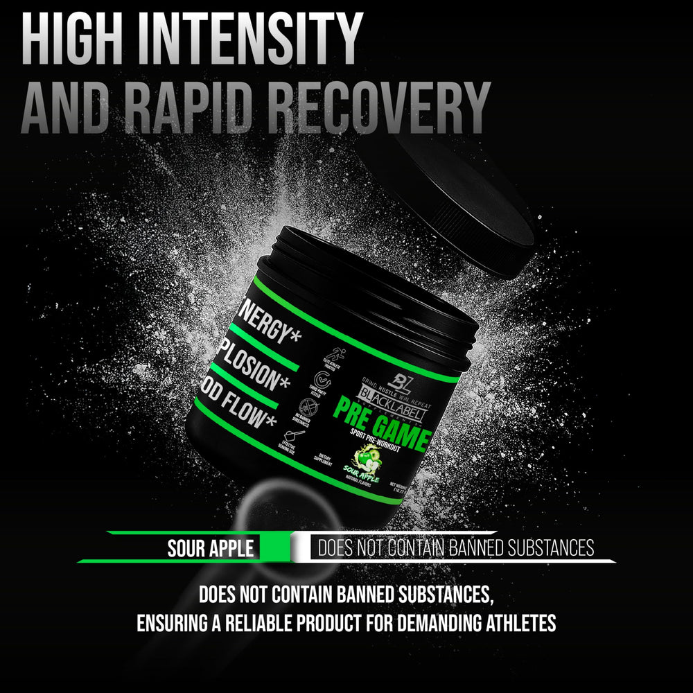 Blacklabel PRE-Game scoop shows 150 mg caffeine for steady energy