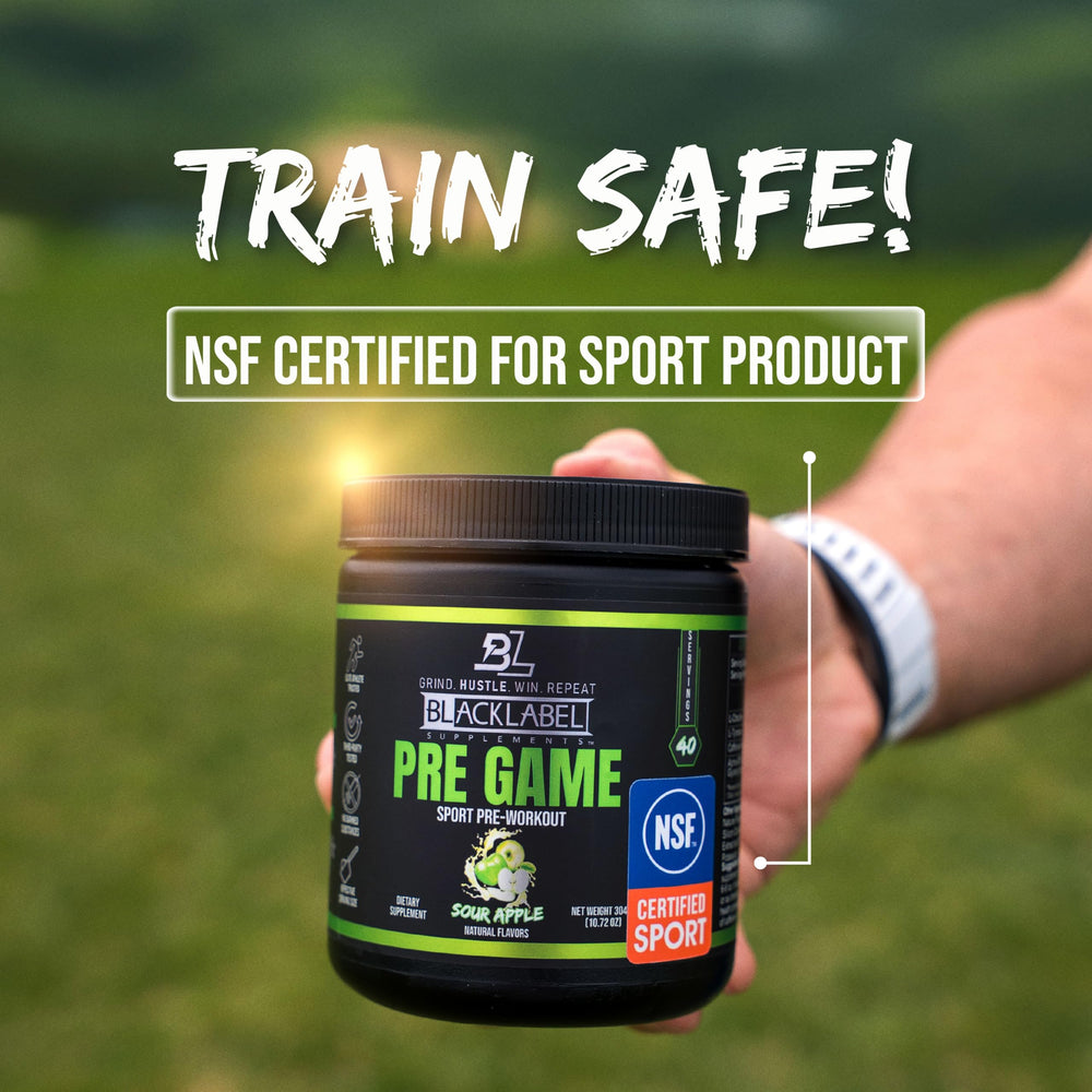 Blacklabel PRE-Game Strawberry Kiwi in glass emphasizes sugar-free, smooth mix