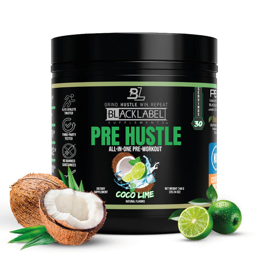 BLACKLABEL PRE Hustle V3 Coconut Lime bottle energized for workouts