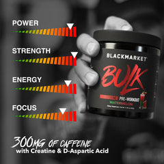 BLACKMARKET blue razz preworkout being poured into glass for pre-workout ritual.