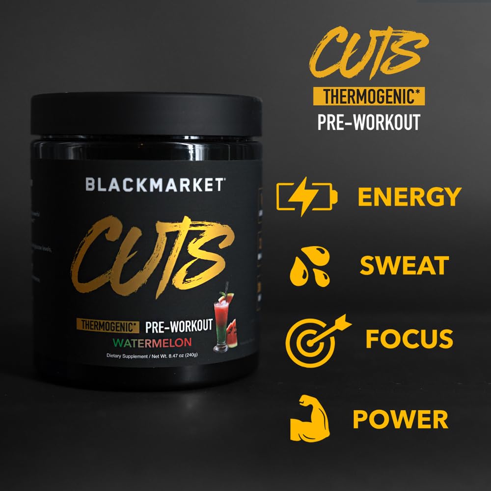 BLACKMARKET CUTS shaker with powder ready for gym session.