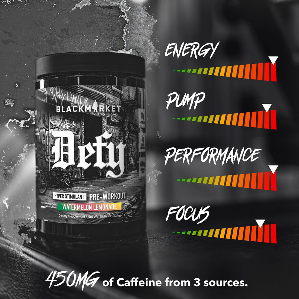 BLACKMARKET DEFY glass with powder dissolved to fuel focus and stamina.